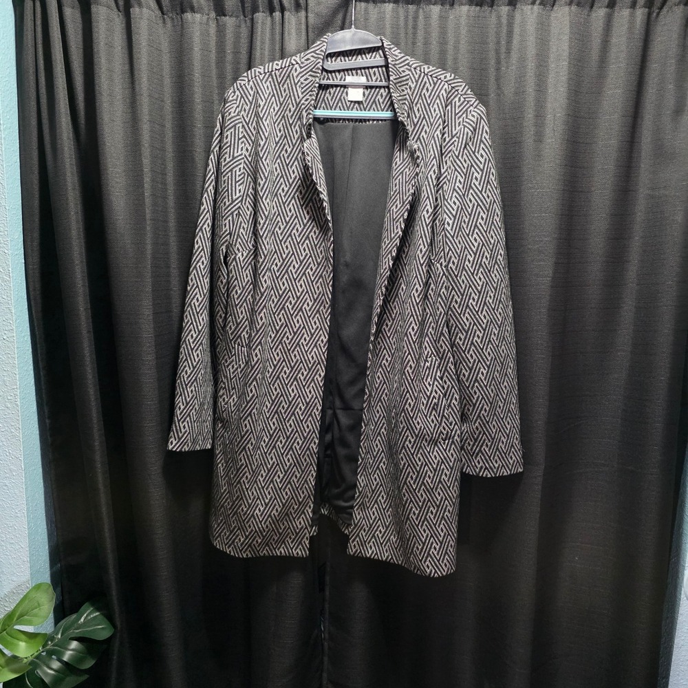 Chicos Geometric Jacquard Open Front Topper Jacket Black White Plus Size 3 16/18